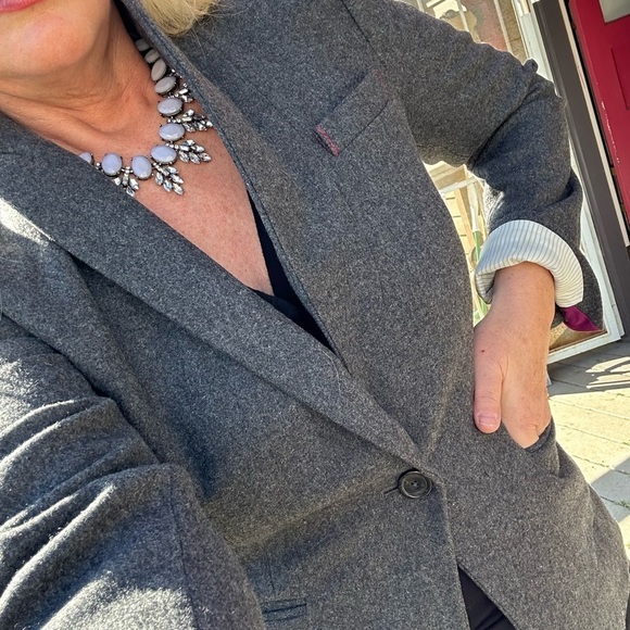 14 Banana Republic grey wool blazer w 1 front button & 3 outside pockets EUC - Picture 6 of 12